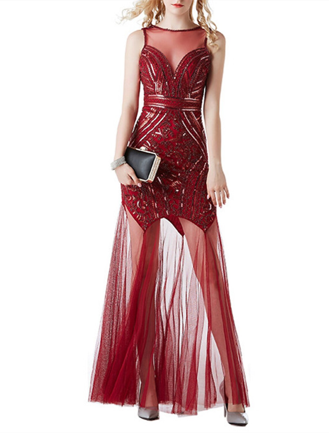 Wholesale The Great Gatsby Dress Vintage Sparkle & Shine Dress Prom Birthday Floor Length Jewel Neck Sleeveless Chiffon with Sequin